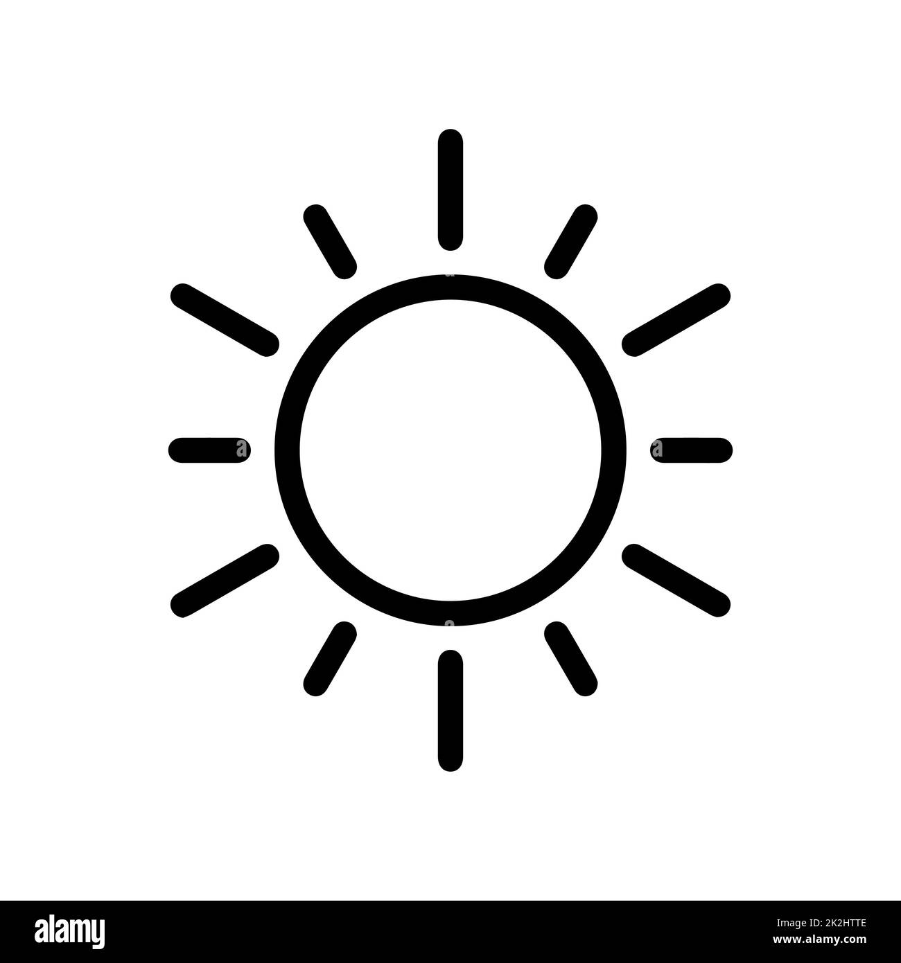 Icona sole a linea sottile su sfondo bianco - illustrazione vettoriale Foto Stock