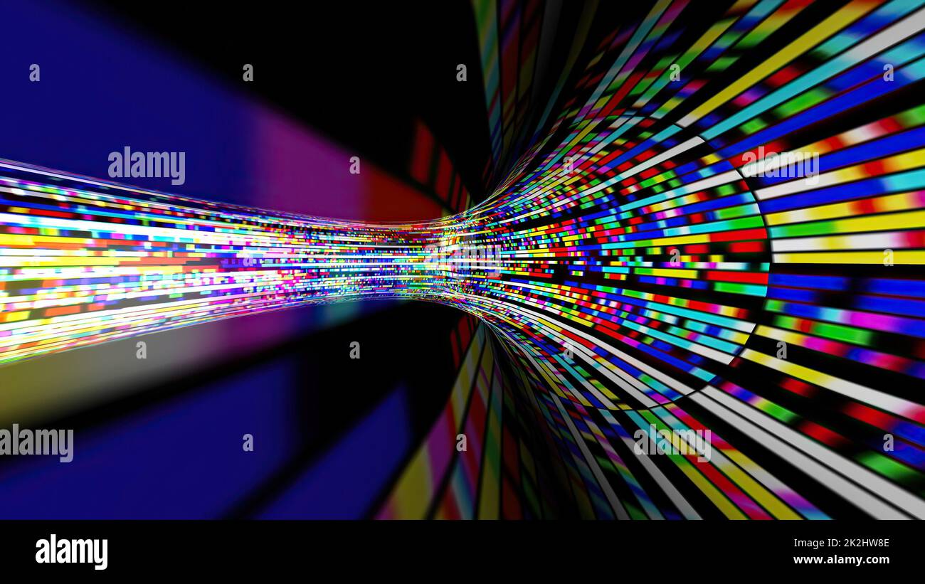 Guida attraverso il tunnel di pixel digitali del flusso di bit Foto Stock