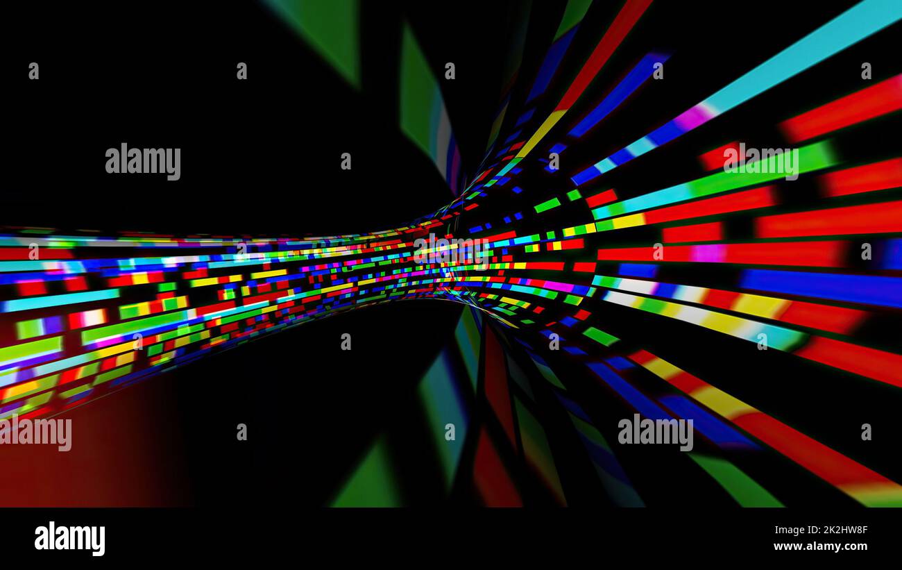 Guida attraverso il tunnel di pixel digitali del flusso di bit Foto Stock