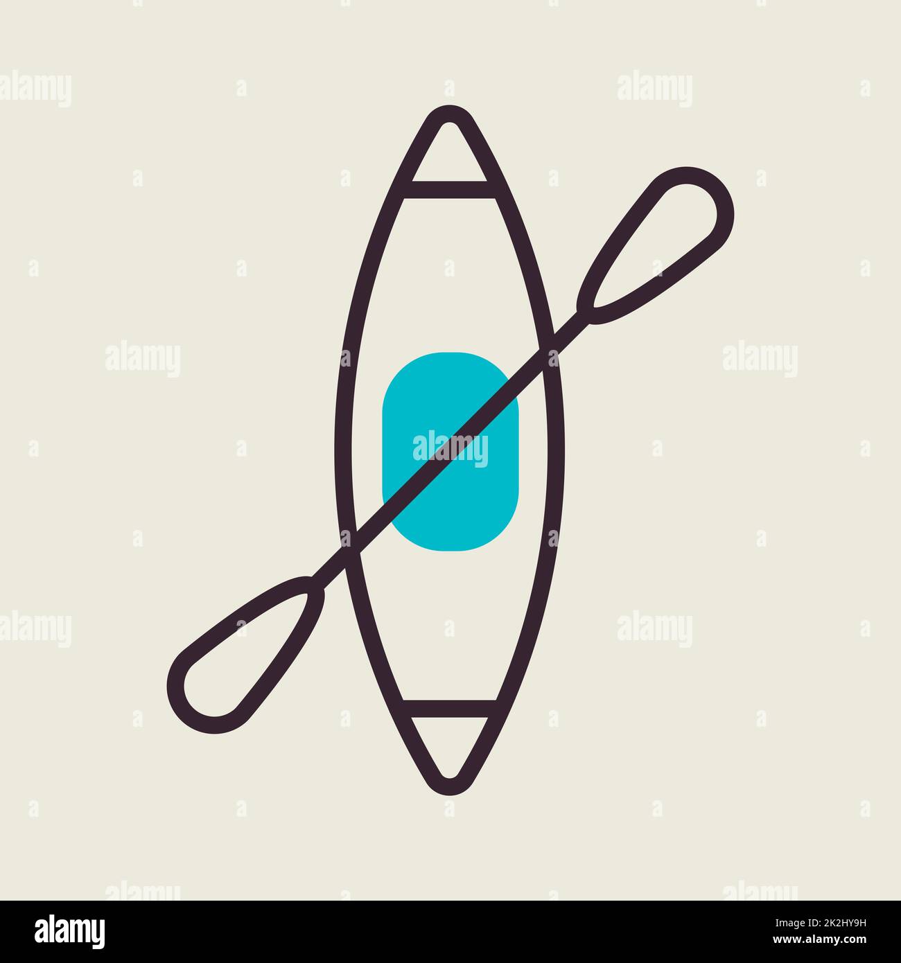 Kayak con icona del vettore di pagaia. Cartello Camping Foto Stock