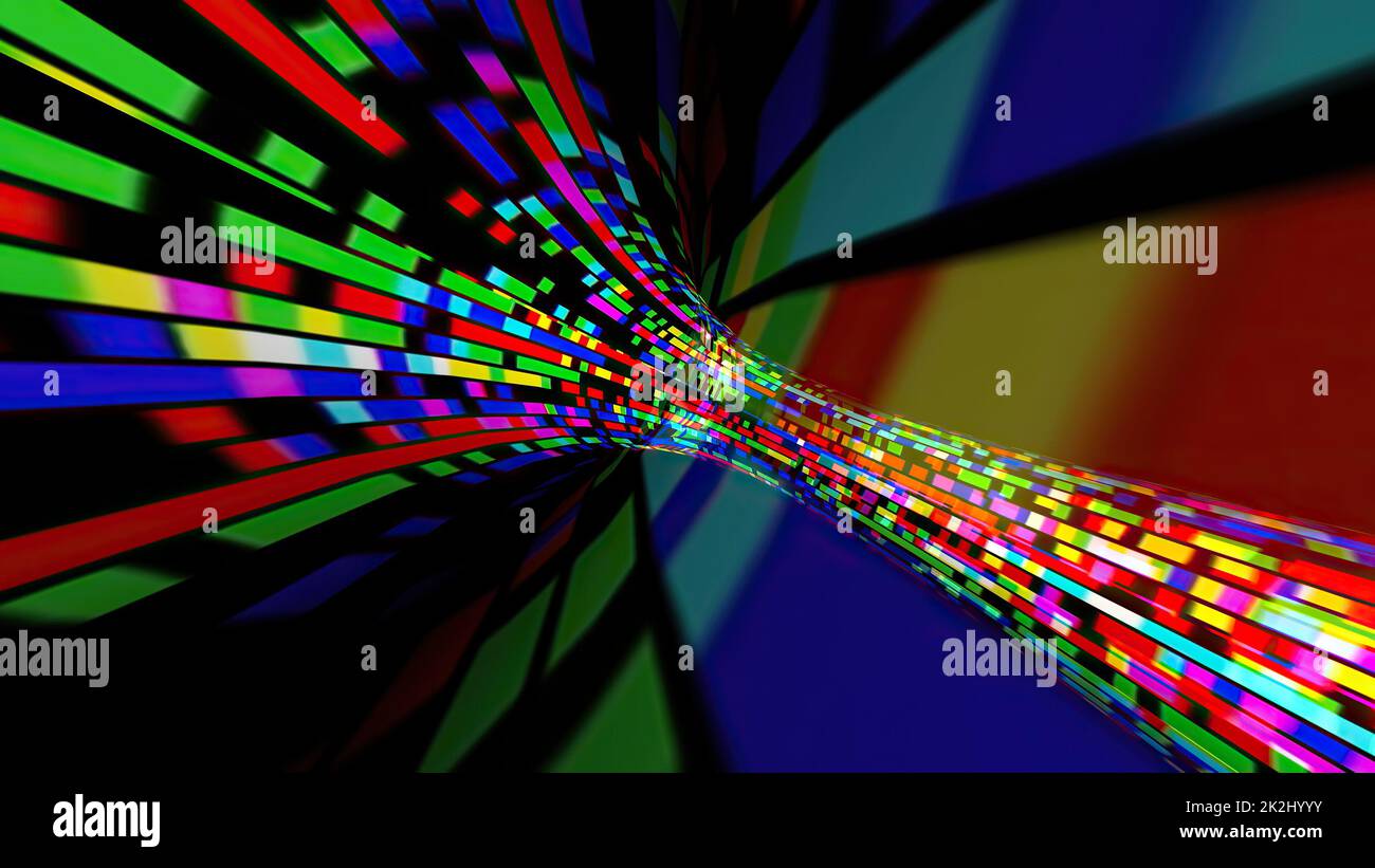 Guida attraverso il tunnel di pixel digitali del flusso di bit Foto Stock