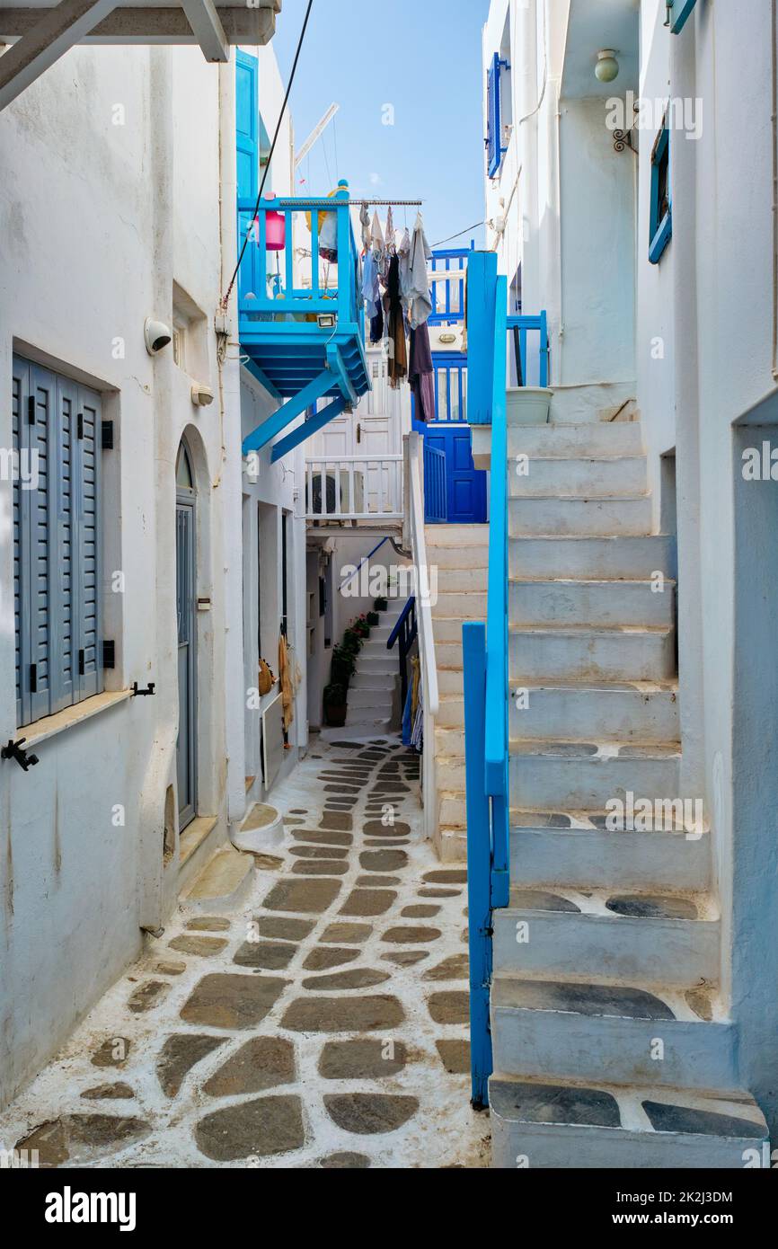 Via greca Mykonos sull'isola di Mykonos, Grecia Foto Stock