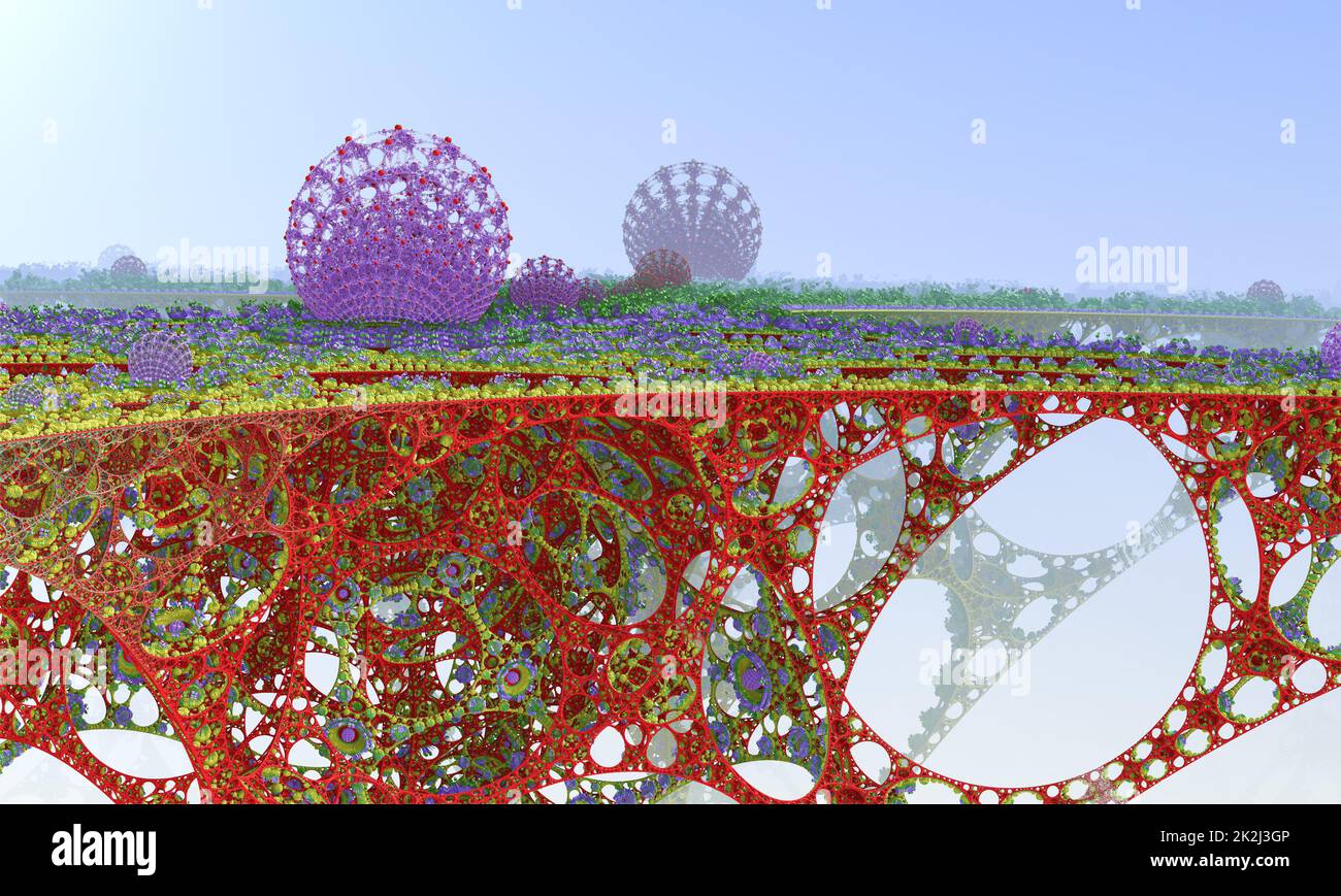 Astratto computer generato design Fractal. 3D Aliens Illustrazione di una bella infinita matematica mandelbrot set frattale futuristica città multicolore Foto Stock