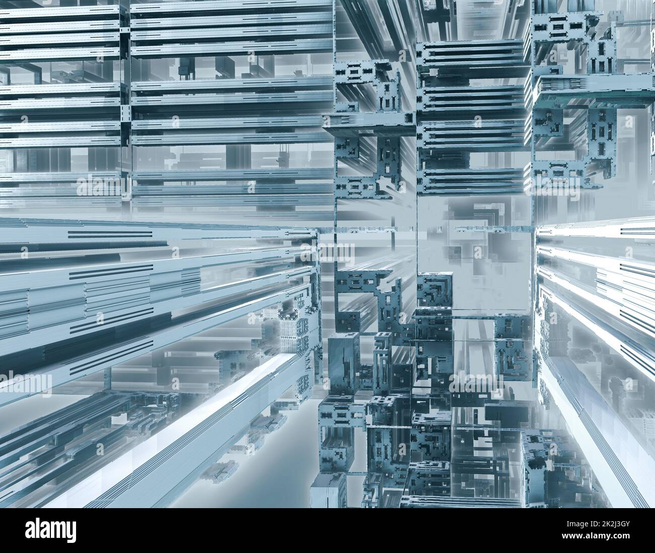 3D Illustrazione di una bella infinità matematica mandelbrot set frattale futuristica struttura di metallo blu Foto Stock