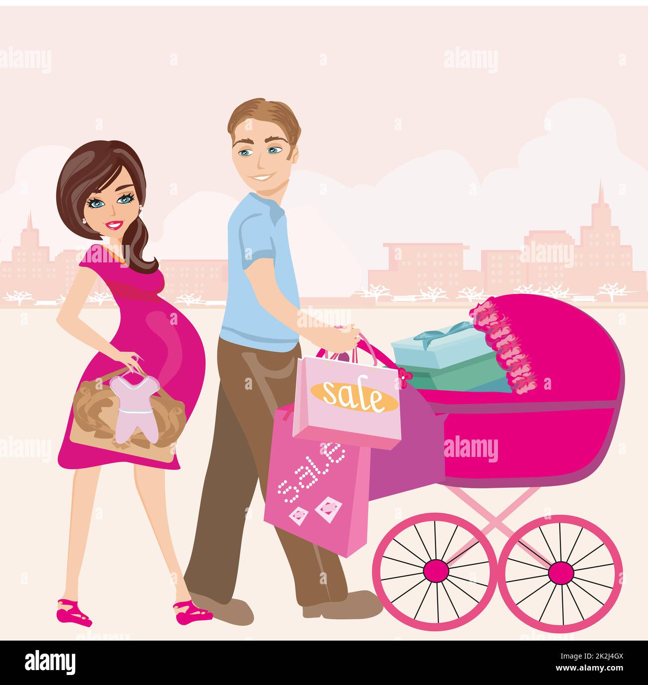 Bella donna incinta e suo marito per lo shopping Foto Stock