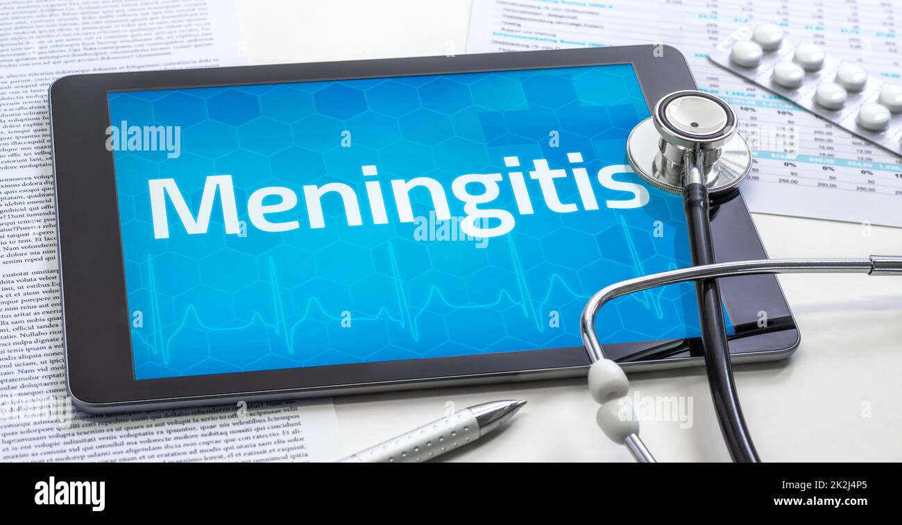 La parola meningite sul display di una compressa Foto Stock