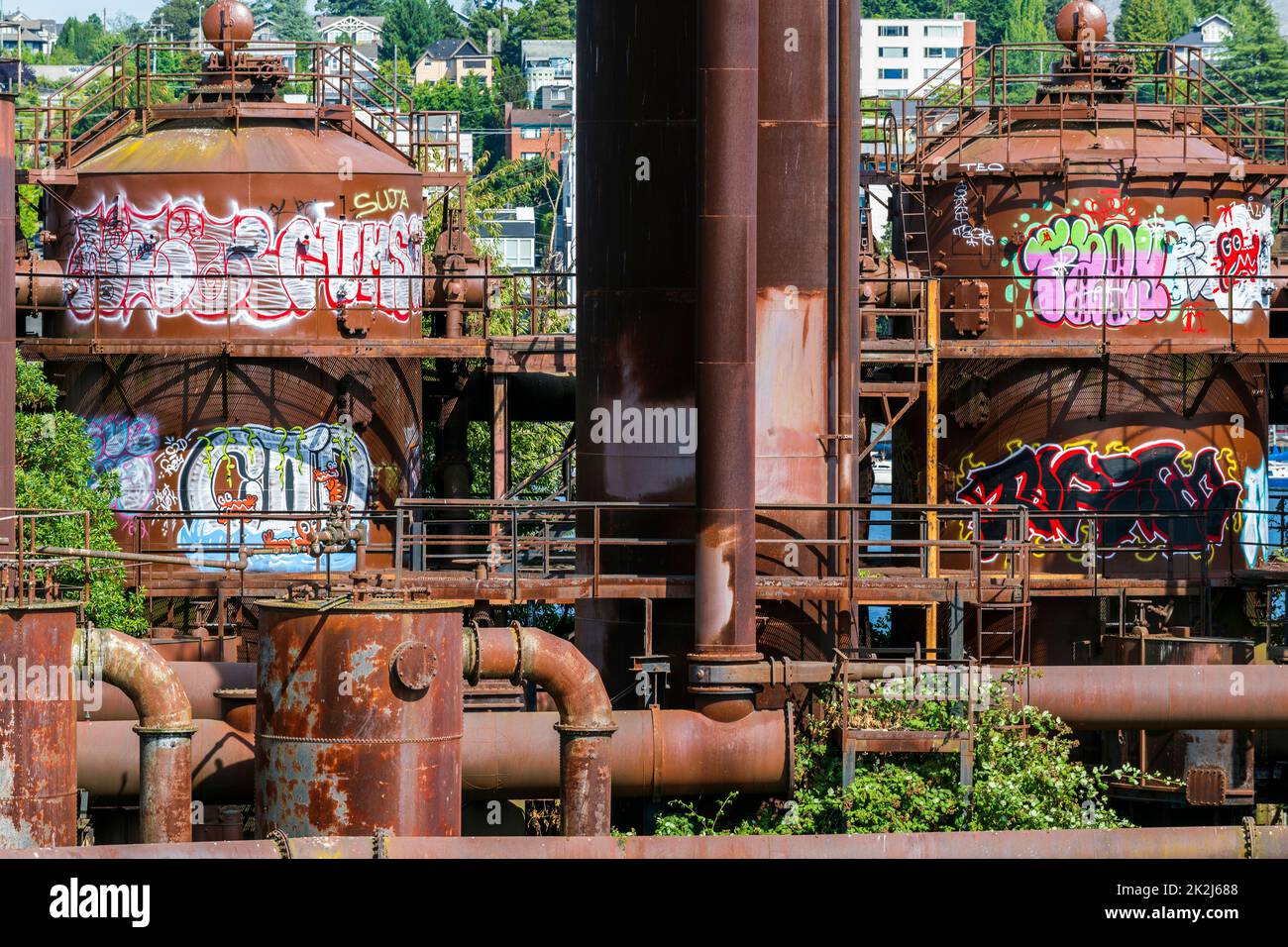 Ex impianto di gassificazione presso il gas Works Park, Seattle, Washington, USA Foto Stock