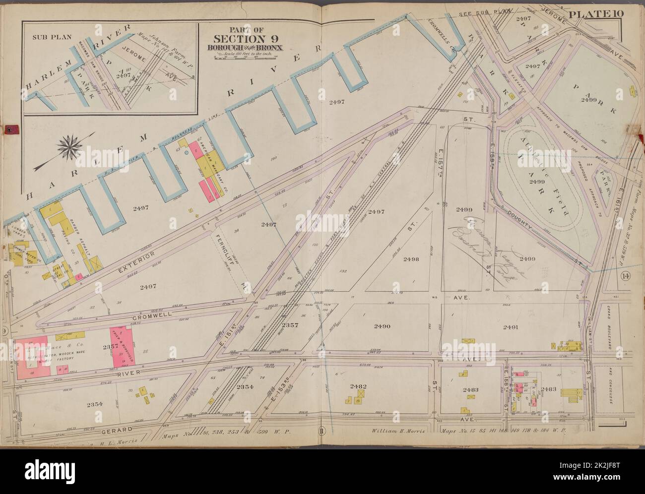 Cartografica, Mappe. 1911. Lionel Pincus e la Principessa Firyal Map Division. Bronx (New York, N.Y.), New York (N.Y.) Plate 10 Mappa delimitata da Harlem River, E. 161st St., Gerard Ave. Foto Stock