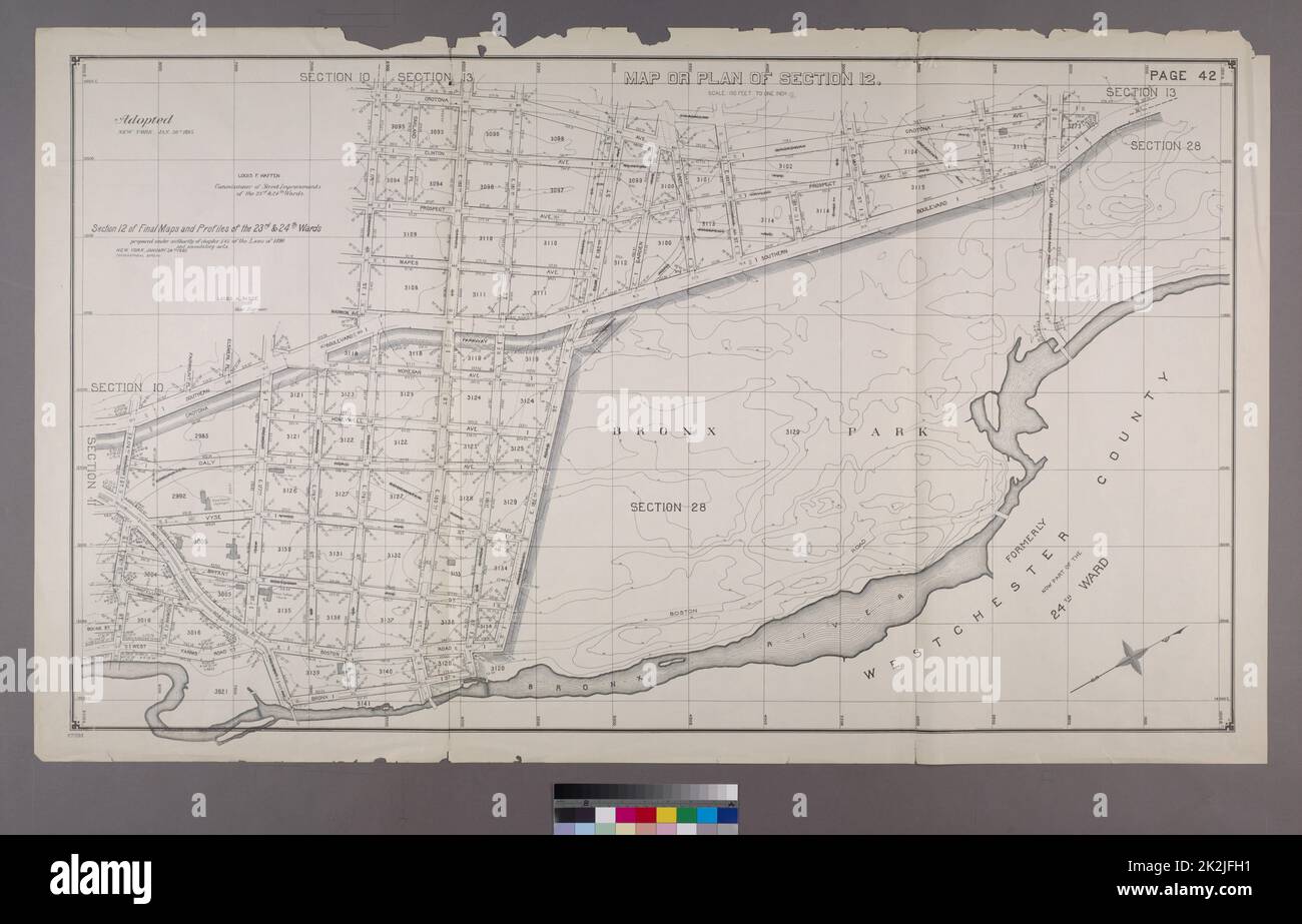 New York (N.Y.). Ufficio topografico. Cartografica, Mappe. 1892 - 1895. Lionel Pincus e la Principessa Firyal Map Division. Bronx (New York, N.Y.) Mappa o piano della Sezione 12. Delimitato da E. 176th Street, Southern Boulevard, E. 182nd Street e Bronx River. Sezione 12 di Mappe e profili finali, delle Ward 23rd e 24th. Foto Stock