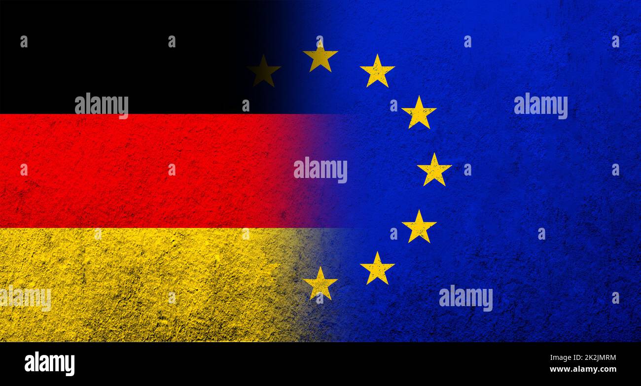 Bandiera dell'Unione europea con bandiera nazionale della Germania. Grunge sfondo Foto Stock