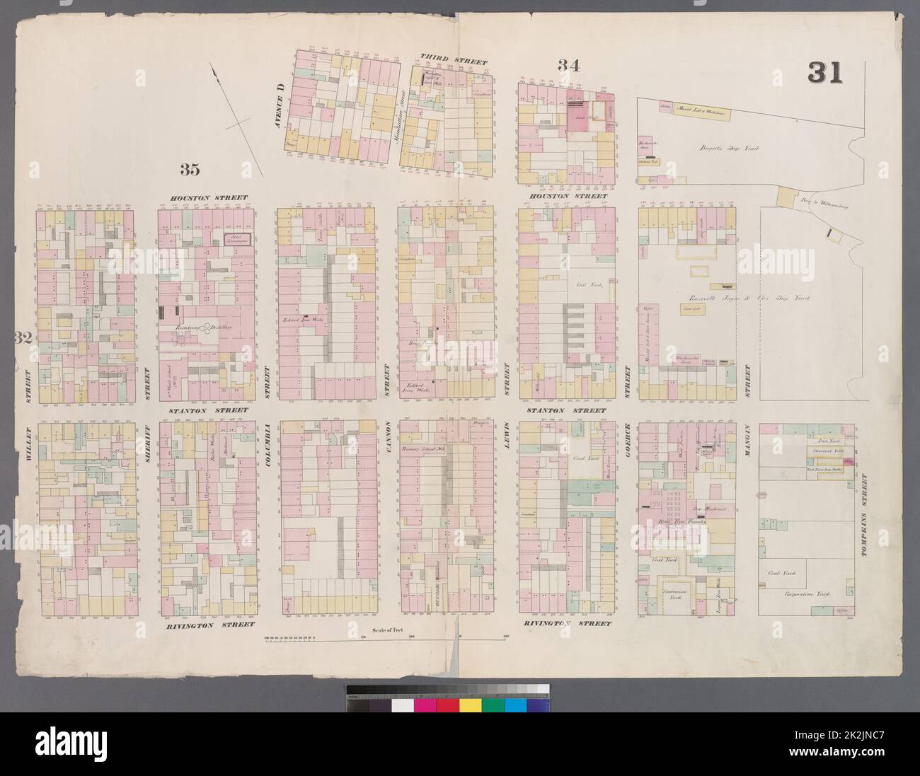 Cartografica, Mappe. 1857 - 1862. Lionel Pincus e la Principessa Firyal Map Division. Manhattan (New York, N.Y.), Real Property , New York (state) , New York Plate 31: Mappa delimitata da Houston Street, Avenue D, 3rd Street, East Street, Rivington Street, Willett Street Foto Stock