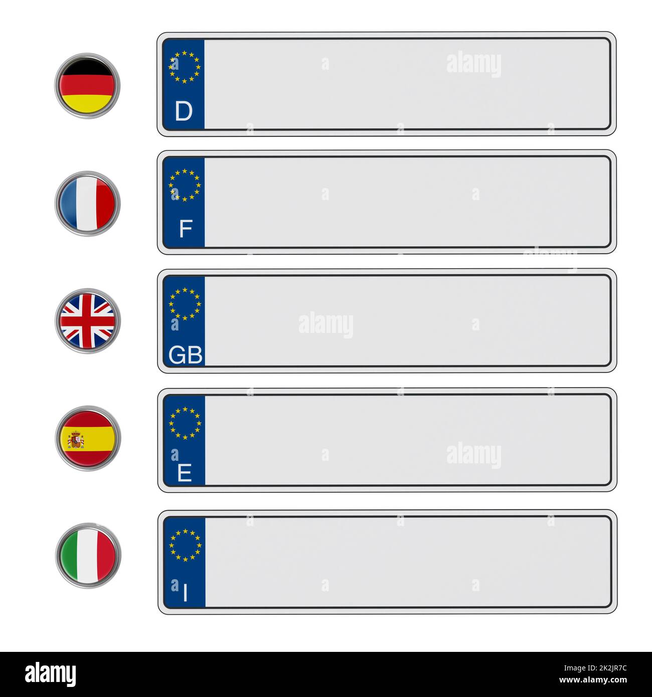Targhe dell'Unione europea isolate su sfondo bianco. Illustrazione 3D Foto Stock