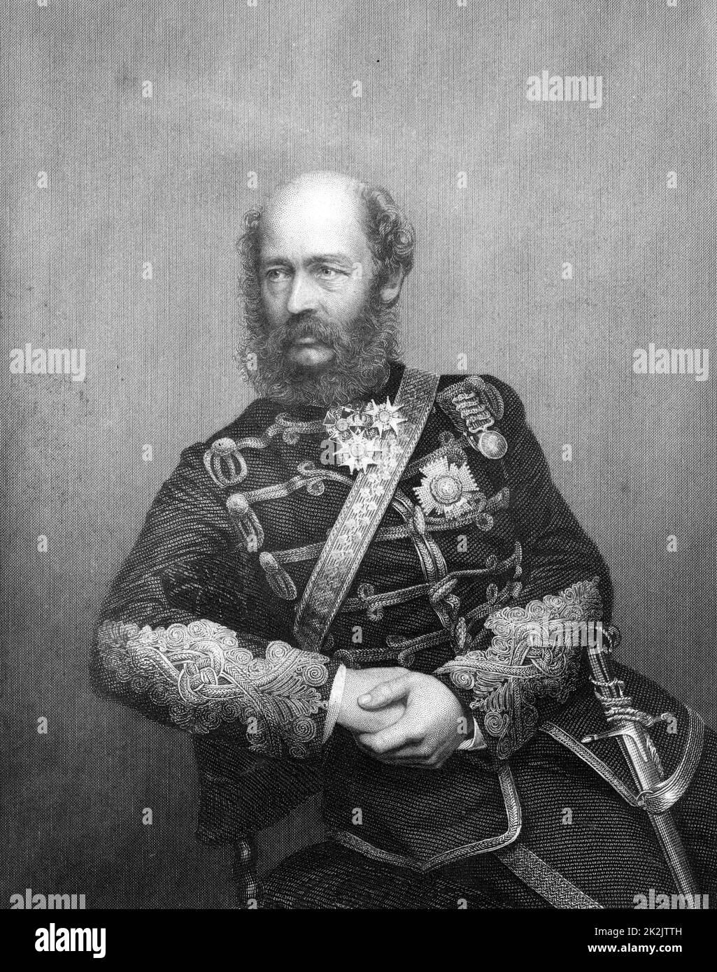George Charles Bingham, 3rd conte di Lucan (1800-1888 soldato inglese. Comandò la cavalleria britannica nella guerra di Crimea (russo-turca) 1853-1856). Diretto l'incarico della Brigata pesante alla Battaglia di Balaclava, 1854. Incisione da 'The Illustrated News of the World' (Londra, C1860). Foto Stock