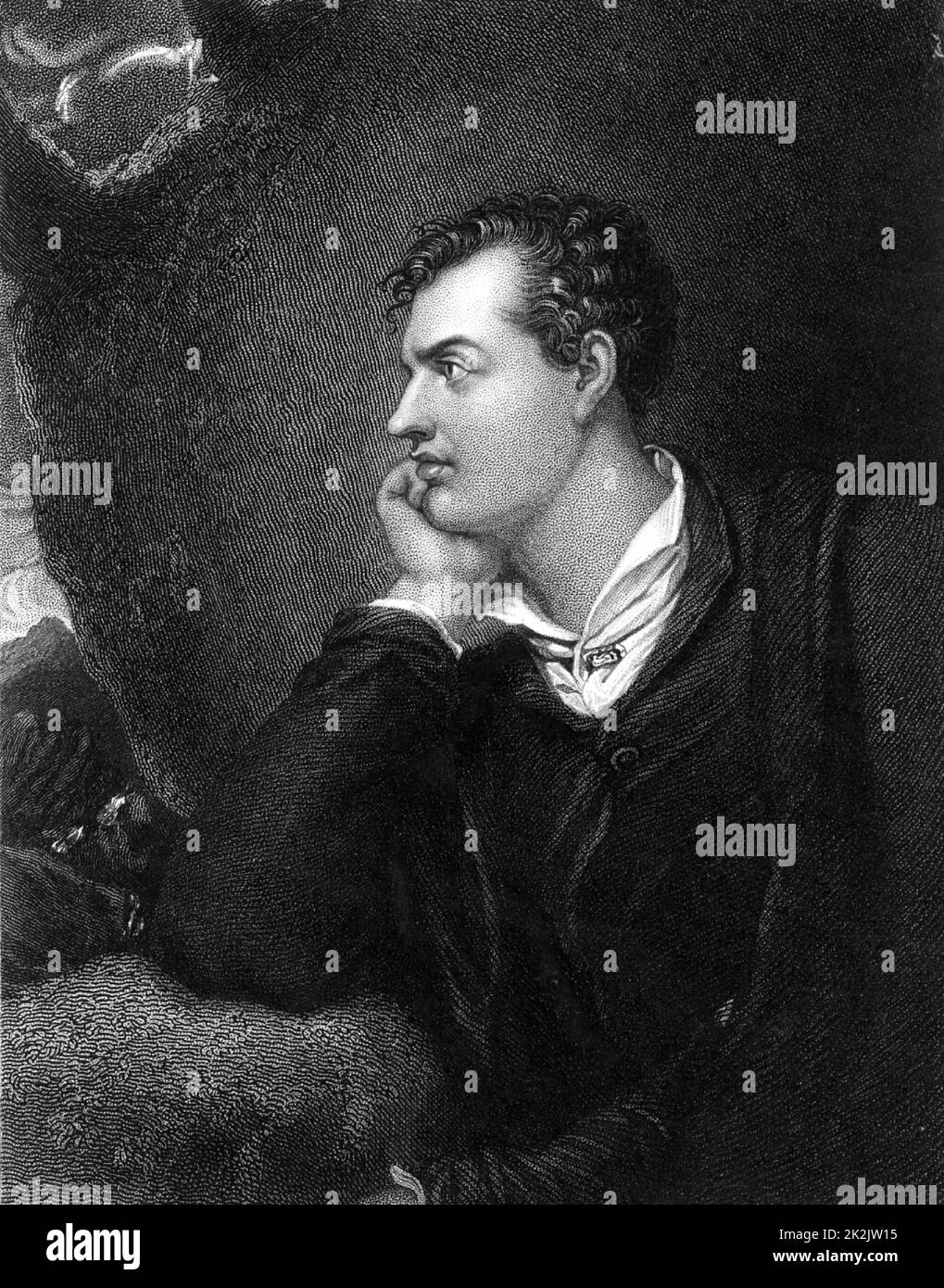 George Gordon, Lord Byron (1788-1824) poeta romantico inglese di discendenza scozzese. Incisione dopo il ritratto di Richard Westall. Foto Stock
