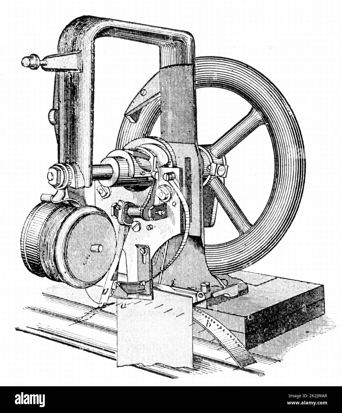 Macchina da cucire Wilson, con trasmissione a cinghia da pedale e barattolo  di olio, dal Park Benjamin Appletons Cyclopedia of Applied Machines,  pubblicata nel 1880