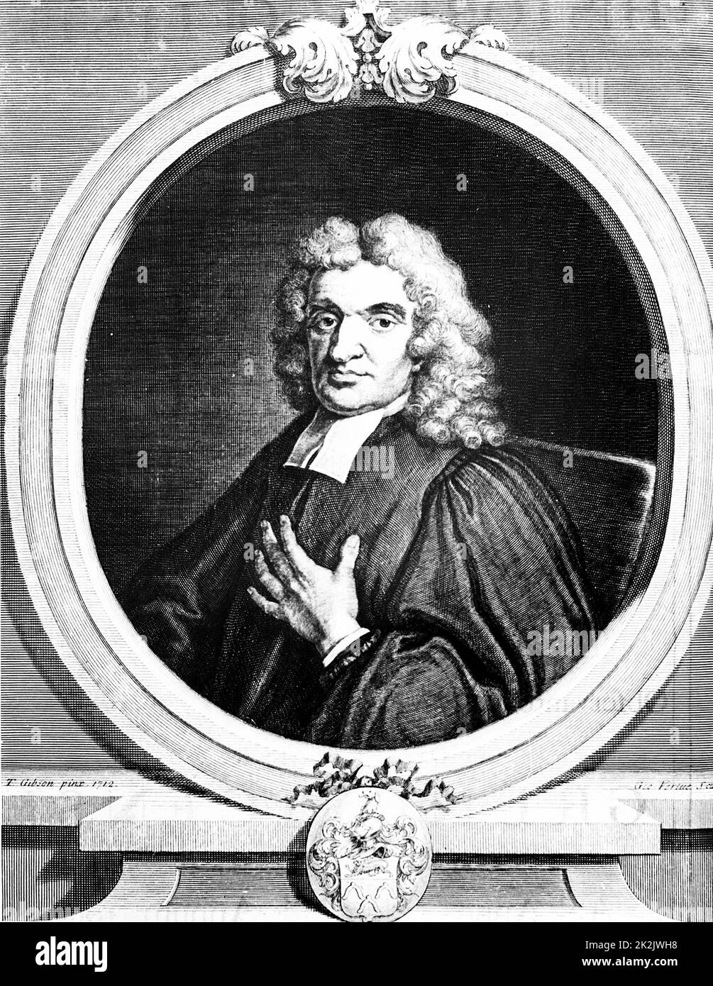 John Flamsteed (1646-1719) astronomo e clergyman inglesi. Nominato primo astronomo reale 1675. Incisione di Vertue dopo il ritratto del 1712 apparendo come frontespizio al primo volume di Flamsteed 'Historia Coelestis Britannica' Londra 1725 Foto Stock