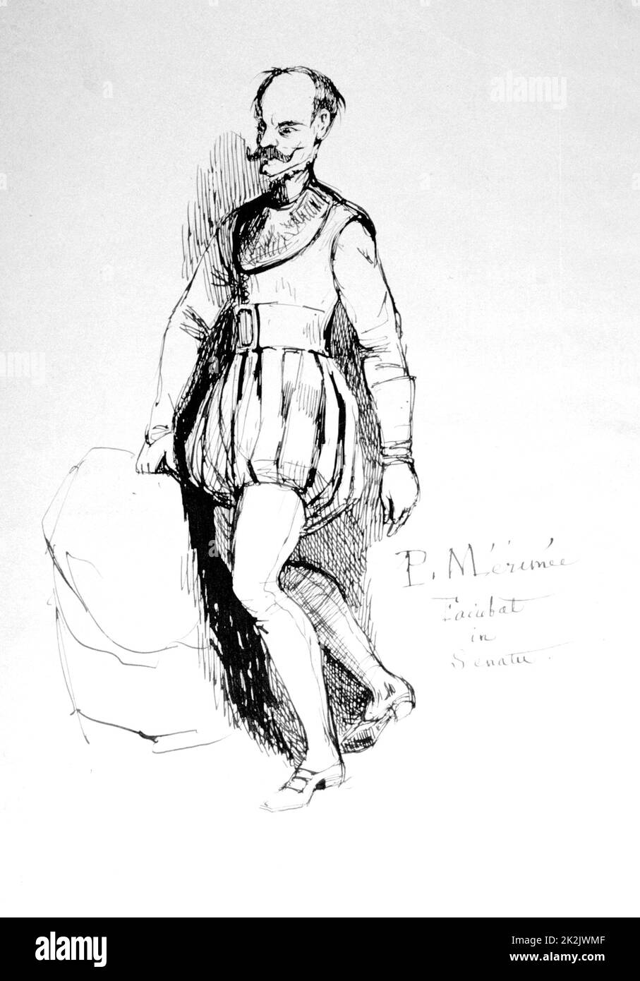 Figura in costume del 16th ° secolo, 1803-1870. Prosper Merimee è stato un drammaturgo, storico, archeologo e scrittore di storia, collezione privata francese. Foto Stock
