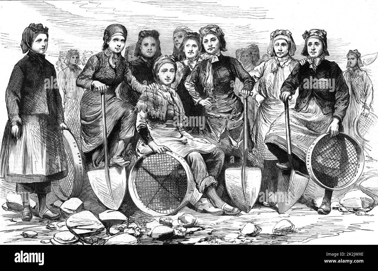 Una collirio Lancashire pit-brow donne. Nel 1887 alcune di queste donne si sono recate a Londra per fare pressioni sul Segretario di Stato per opporsi alla clausola proposta nel regolamento sulle miniere che le avrebbe impedito di svolgere questo lavoro tradizionale che, per molti, era ritenuto inadatto alle donne. Da 'The Illustrated London News' (Londra, 28 maggio 1887). Incisione. Inghilterra. Attività minerarie. Carbone. Lavoro femminile. Foto Stock