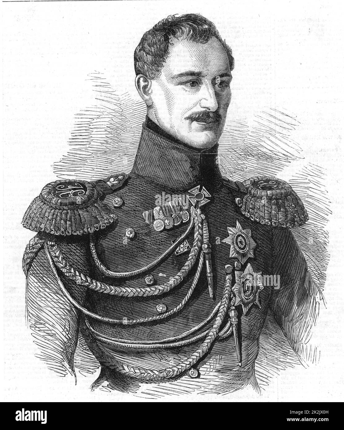 Alexander Sergeievich Menšikov (1789-1869) soldato russo. Comandò le truppe russe alle battaglie di Alma e Inkerman e difeso Sebastopol (Sevastopol) durante la Crimea (Russo-Turkish) Guerra 1853-1856. Ricordato nel 1855 alla morte di Nicola I. Da "L'Illustrated London News' (Londra, 1855). Incisione. Foto Stock