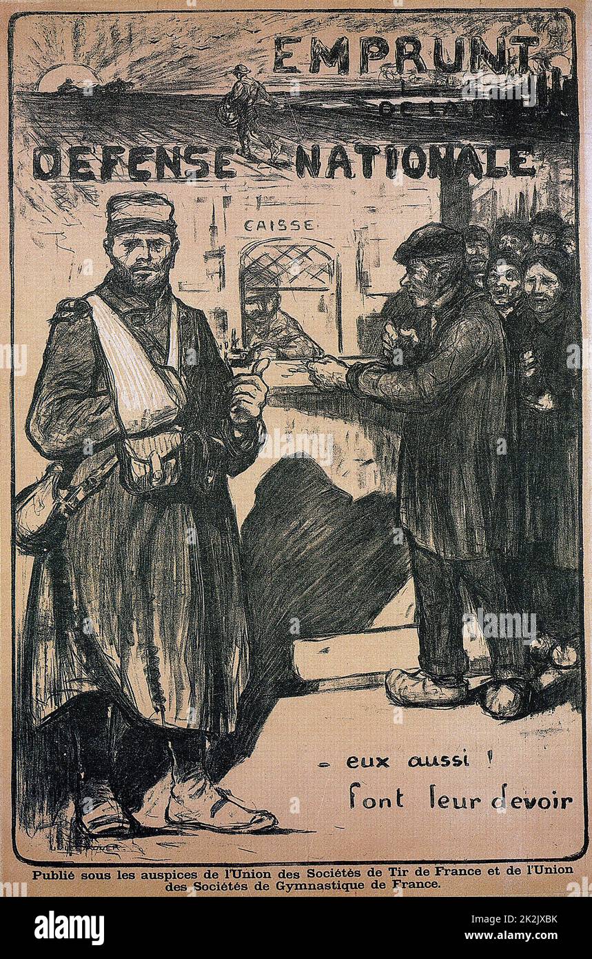 Guerra mondiale I. feriti soldato francese dicendo che i civili sono anche per sostenere lo sforzo di guerra facendo i loro contributi individuali. Poster in stile contemporaneo Foto Stock