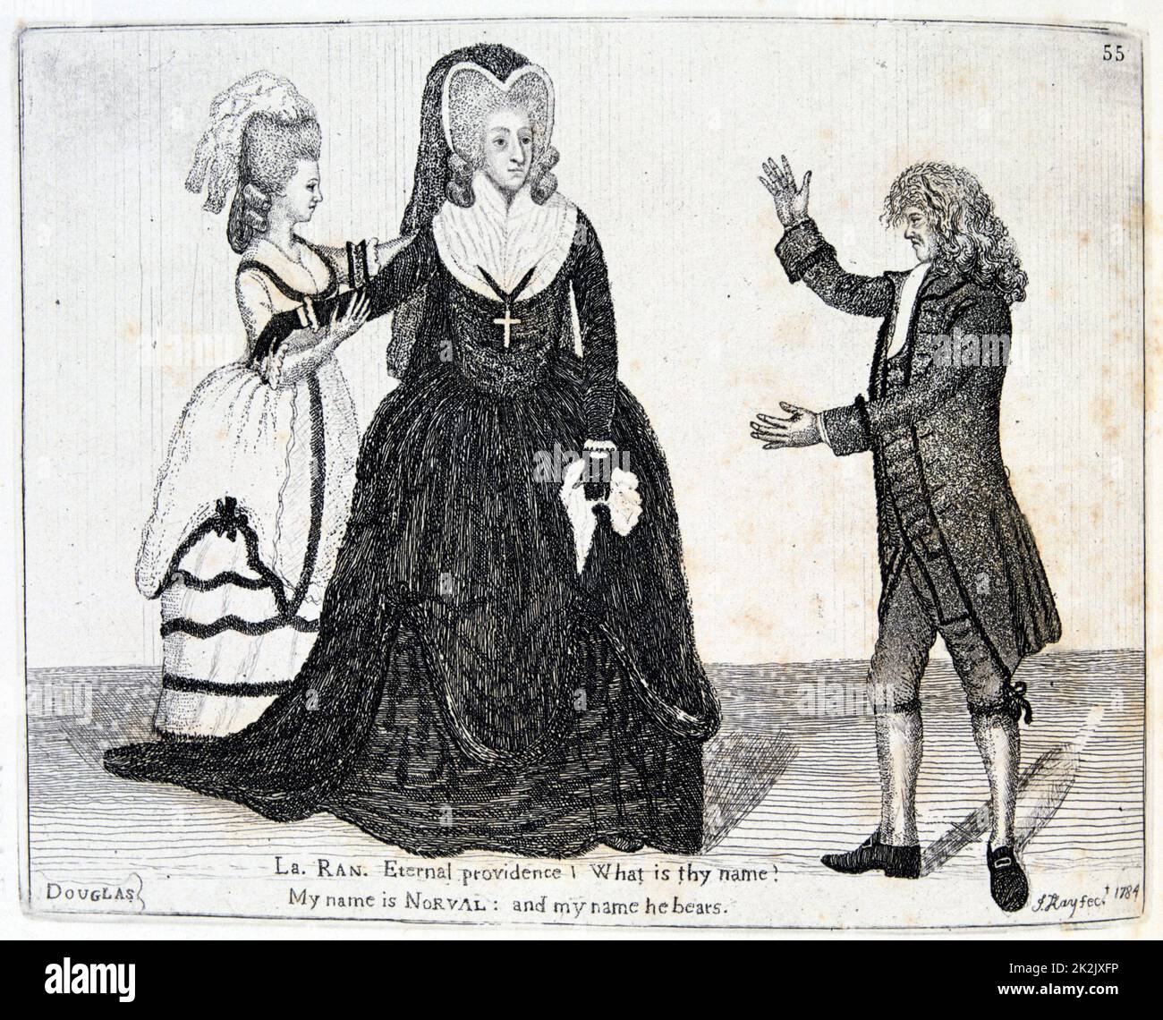 Sarah Siddons (nato Kemble - 1755-1831) attrice inglese. La signora Siddons come Lady Randolph nella tragedia di John Home Douglas al Theatre Royal, Edimburgo, Scozia, giugno 1784. Sutherland gioca a Old Norval. Incisione di John Kay, Edimburgo, 1877 Foto Stock