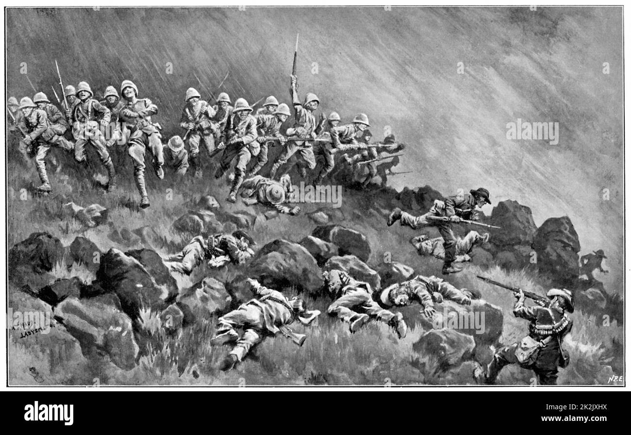 Assedio di Ladysmith, l novembre 1899-28 febbraio 1900. Schermaglia tra Boers assediante e truppe britanniche. 2nd Guerra dei Boeri 1899-1900. Foto Stock