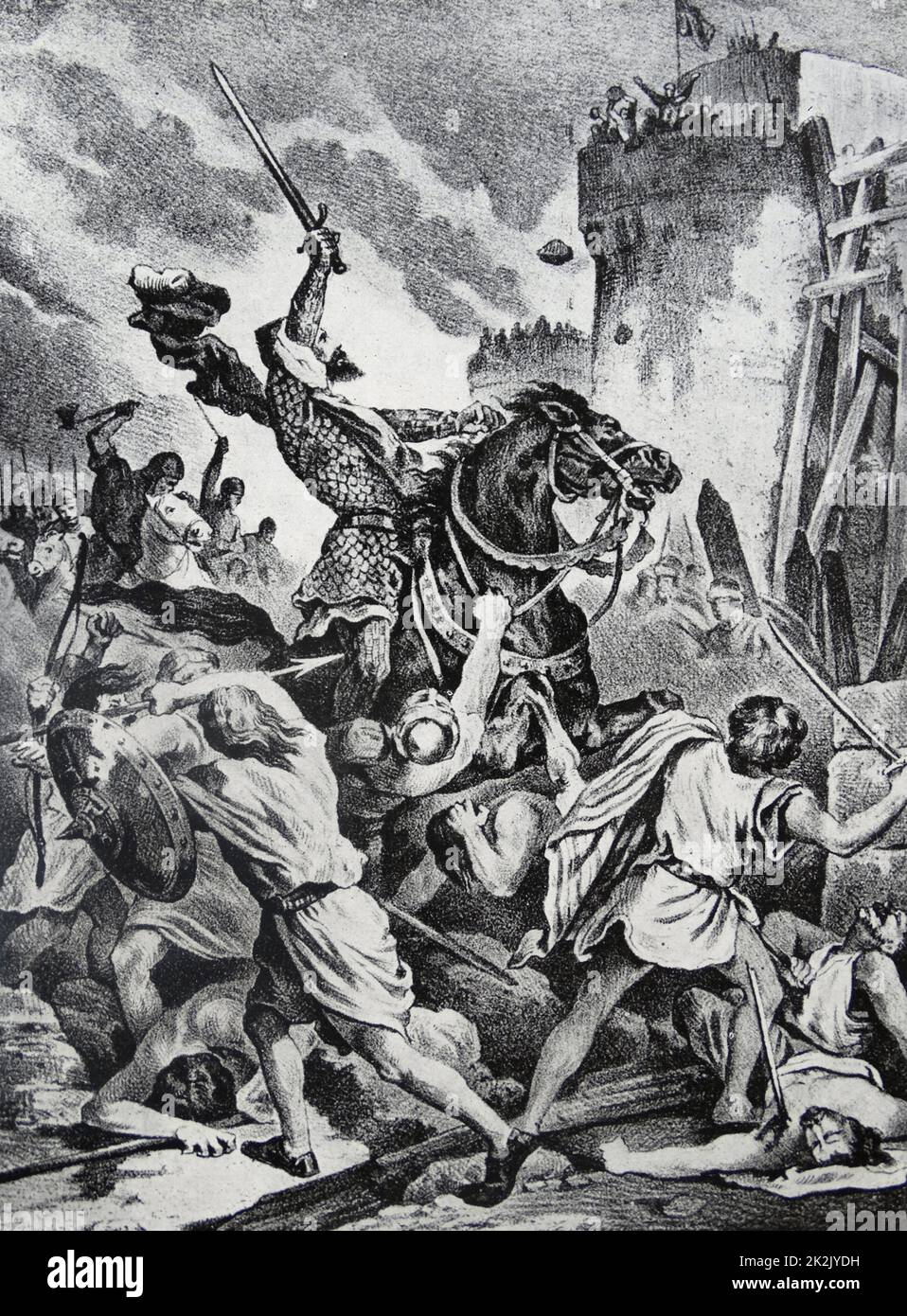 Dipinto raffigurante la presa di Valencia da El Cid, un nobile castigliano e capo militare in Spagna medievale. Datata xi secolo Foto Stock