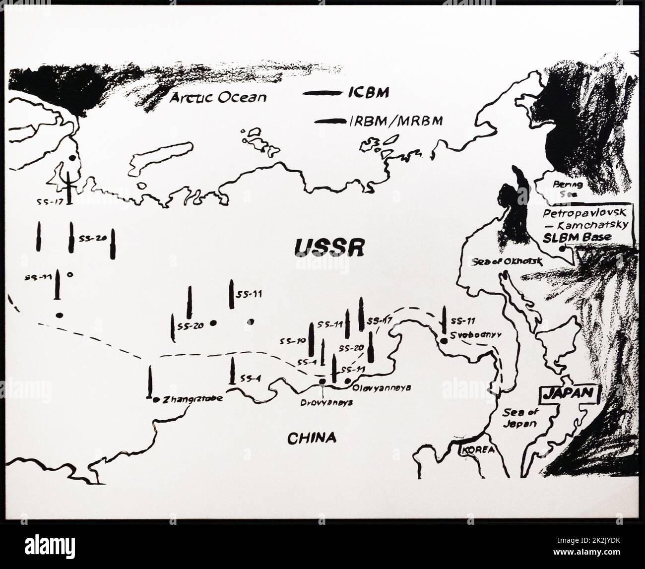 Mappa di Eastern U.R.S.S. Basi di missili', di Andy Warhol (1928 - 1987) . Artista americano che è stato una figura di primo piano nell'arte visiva movimento noto come pop art. Foto Stock