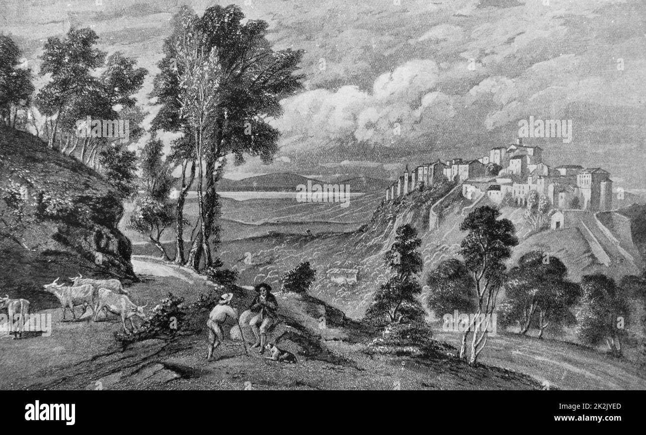 Incisione raffigurante la città antica di Clusium, Italia. Foto Stock