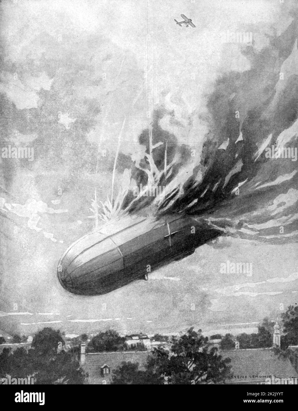 Prima guerra mondiale 1914-1918: LT R Warneford, RNAF (1891-1915), primo pilota alleato a abbattere uno Zeppelin, 7 giugno 1915. Vincitore del premio Victoria Cross per exploit. Morì in un incidente aereo 10 giorni dopo. «Le Pays de France, 1915. Foto Stock