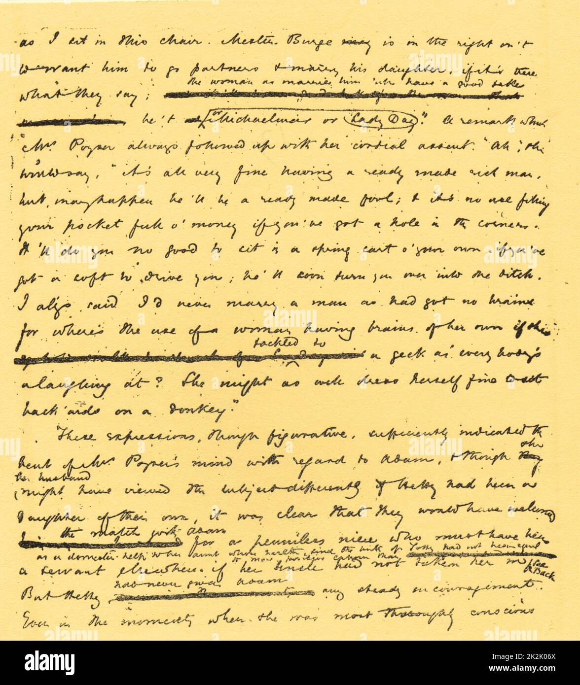 Pagina del manoscritto del romanzo 'Adam Bede' da George Eliot (Mary Ann Evans 1819-1880) che è stato pubblicato nel 1859. Foto Stock