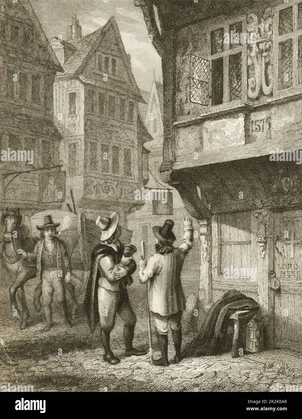 'Peste di Londra, 1665: Il carro morto che raccoglie i corpi delle vittime della peste. Illustrazione di George Cruikshank per un'edizione 1839 di ''A Journal of the Plague Year'' di Daniel De Foe, originariamente pubblicata nel 1722.' Foto Stock