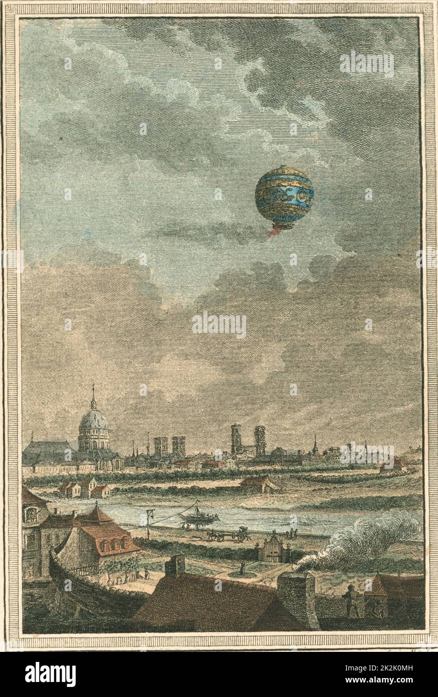 Mongolfiera in volo su Parigi, Francia. Di Nicolas de Launay, 1739-1792 incisore 1783. Foto Stock Mongolfiera in volo su Parigi, Francia. Di Nicolas de Launay, 1739-1792 incisore 1783. Foto Stock