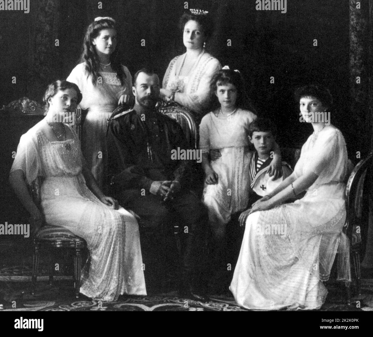 Ritratto dal Levitsky Studio, l'ultima russo della famiglia reale, Livadia, 1914. Foto Stock