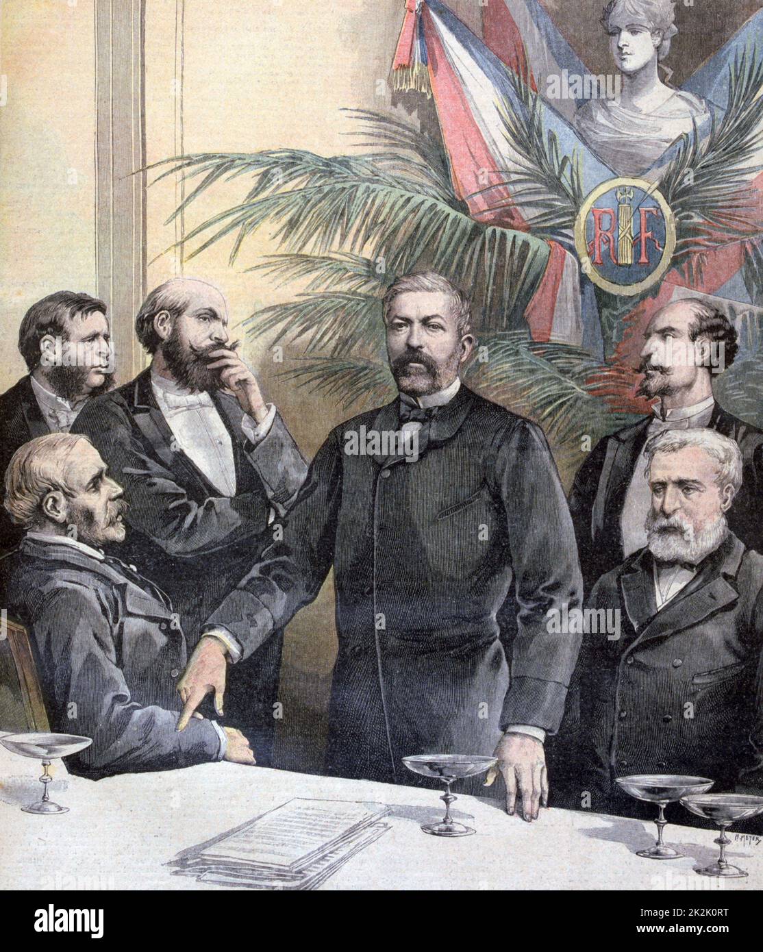 Ernest Constans (1833-1913) politico francese, amministratore coloniale e diplomatico, rivolgendosi ai membri del partito repubblicano di Tolosa. Da «le Petit Journal», Parigi, 24 giugno 1893. Foto Stock