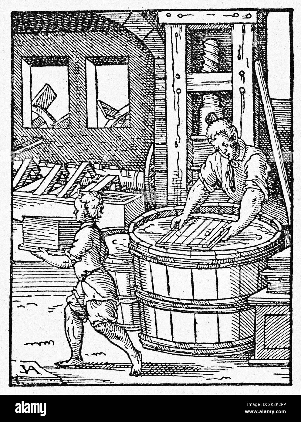 Incisione dall'opera 'Ständebuch', di Joost Amman, 1568, testo di Hans Sachs ; il produttore di carta Foto Stock