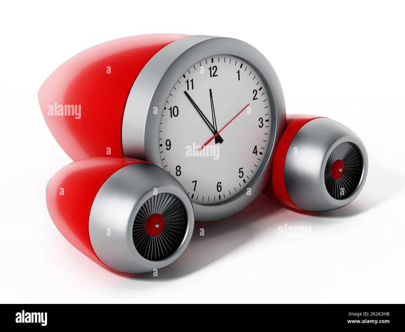 Orologio che indica un paio di minuti a 12 con motori a getto.3D illustrazione Foto Stock