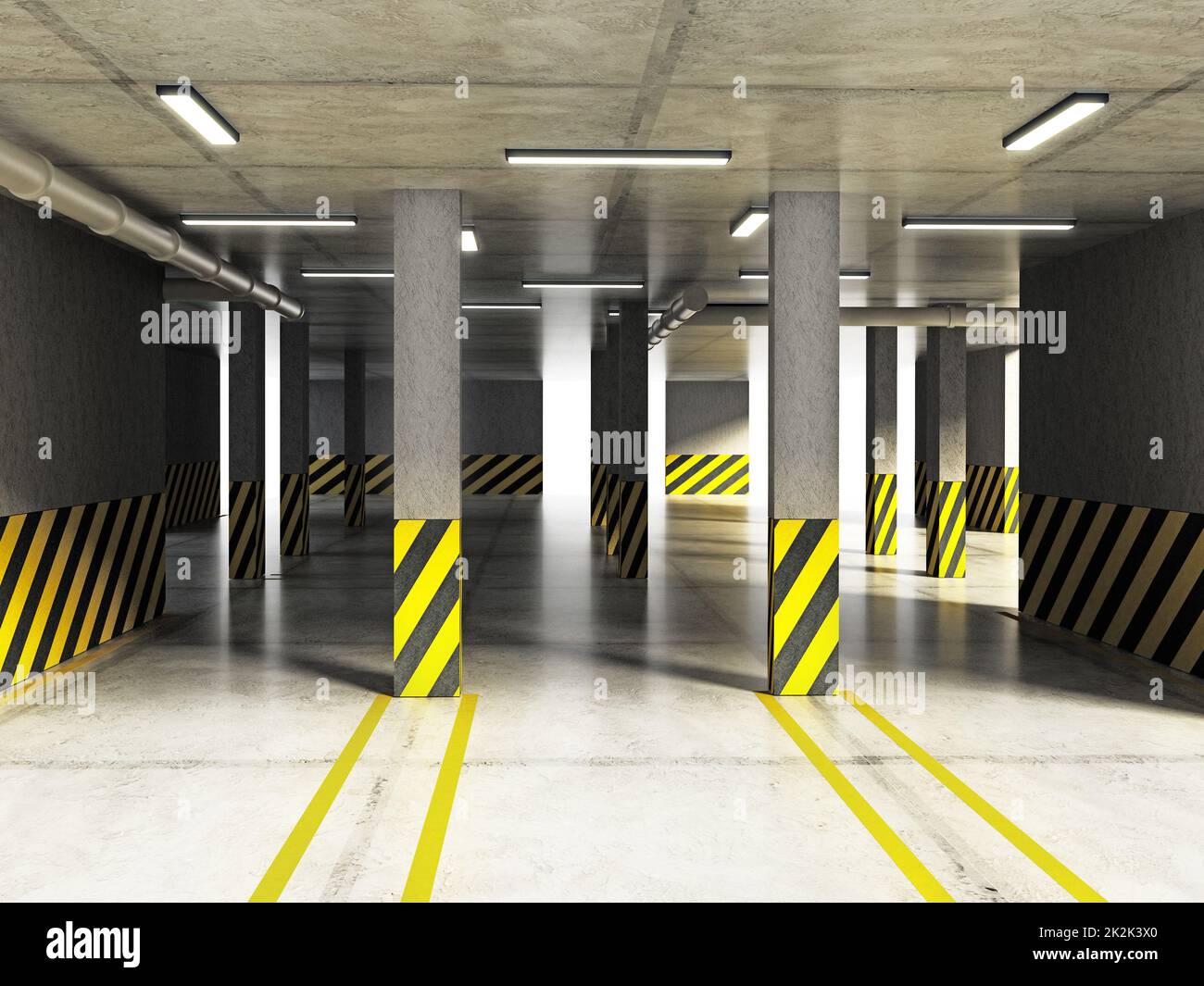 Parcheggio interno. Illustrazione 3D Foto Stock