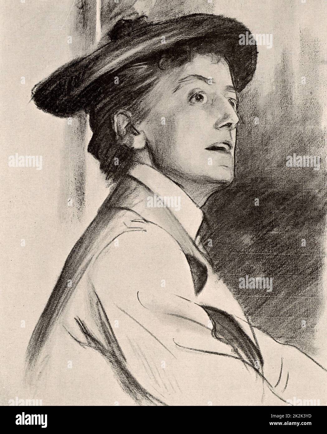 Ethel Mary Smyth (1858-1944) compositore e suffragette inglese. Scrisse la canzone di battaglia di suffragettes 'The March of the Women' (1911), opere corali, sinfonie e opere 'Der Wald' (1901), 'The Wreckers' (1906) e 'The Boatswain's Mate' (1902). Dopo un disegno di John Singer Sargent. Da 'The Sphere' (Londra, 26 luglio 1902). Foto Stock