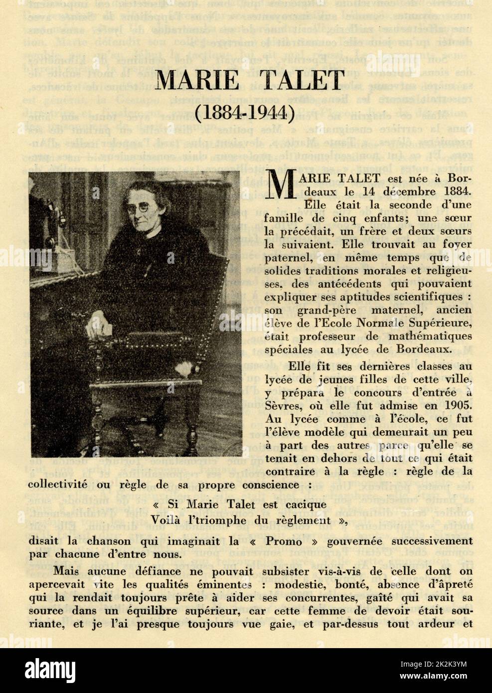 Registro dell'Unione delle donne francesi dedicata alle donne eroiche morte per la Francia. Marie talet (1884-1944), che morì nel campo di concentramento di Ravensbrück. 1950 Francia Charles Grodzenski Collection Foto Stock