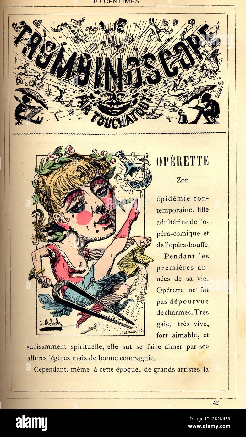 Caricatura di Zoe Operette, in : 'le Trombinoscope' di Touchatout, disegno di Moloch 19th France Private Collection Foto Stock