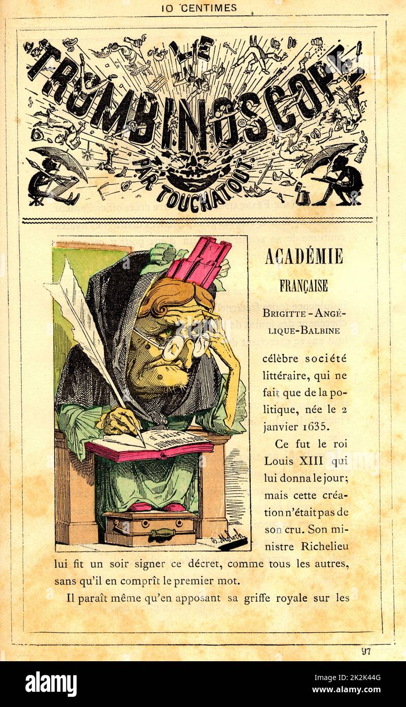 Caricatura dell'Académie francese, in : 'le Trombinoscope' di Touchatout, disegno di Moloch 19th France Private Collection Foto Stock
