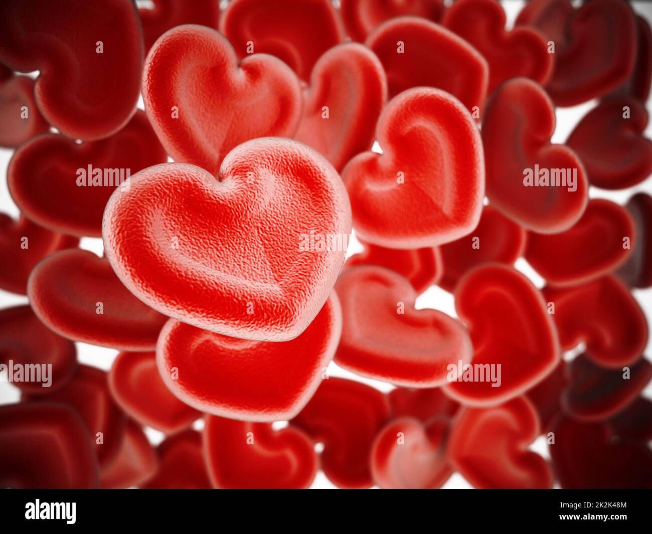 Fondo delle cellule del sangue a forma di cuore umano. Illustrazione 3D Foto Stock