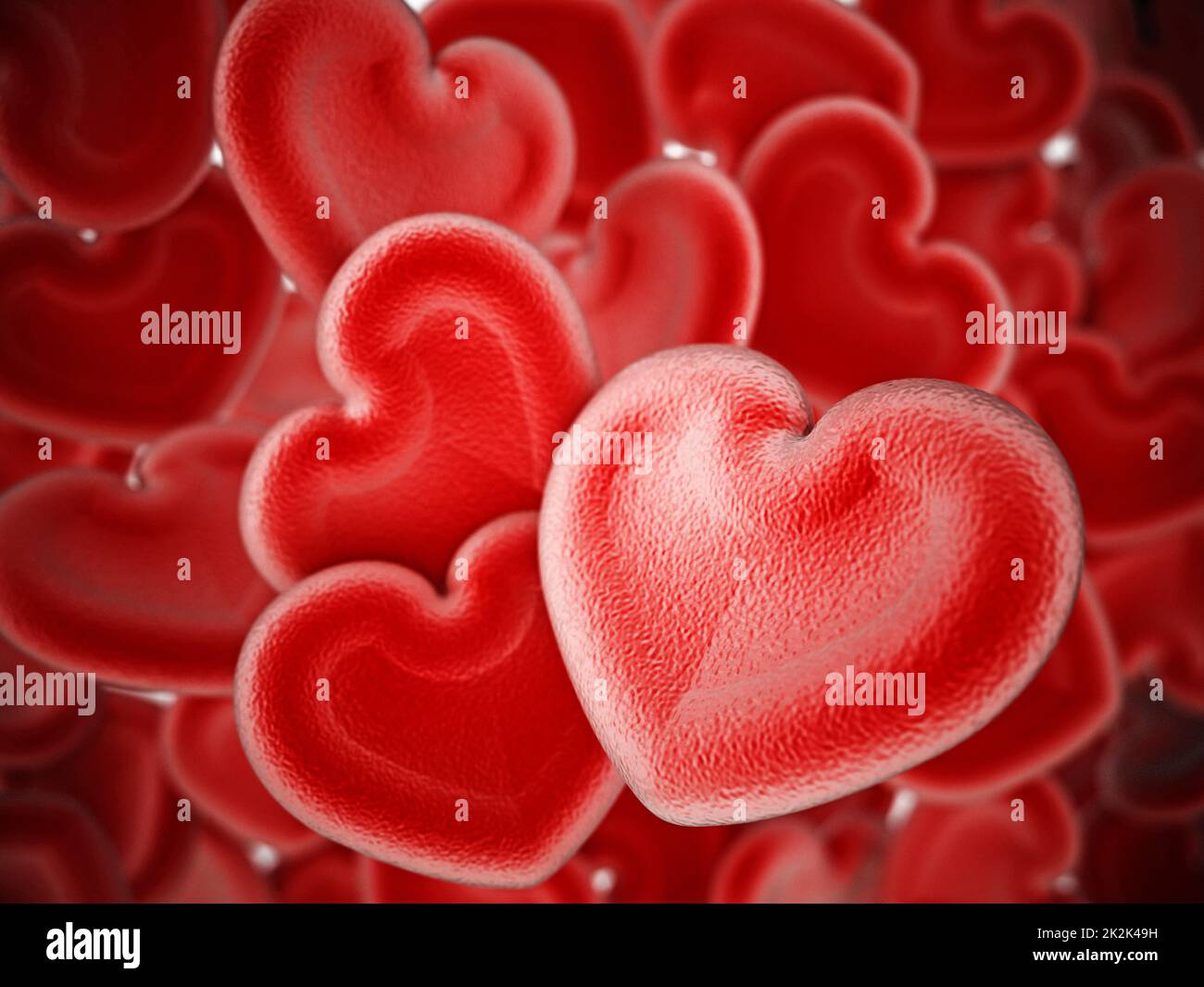 Fondo delle cellule del sangue a forma di cuore umano. Illustrazione 3D Foto Stock