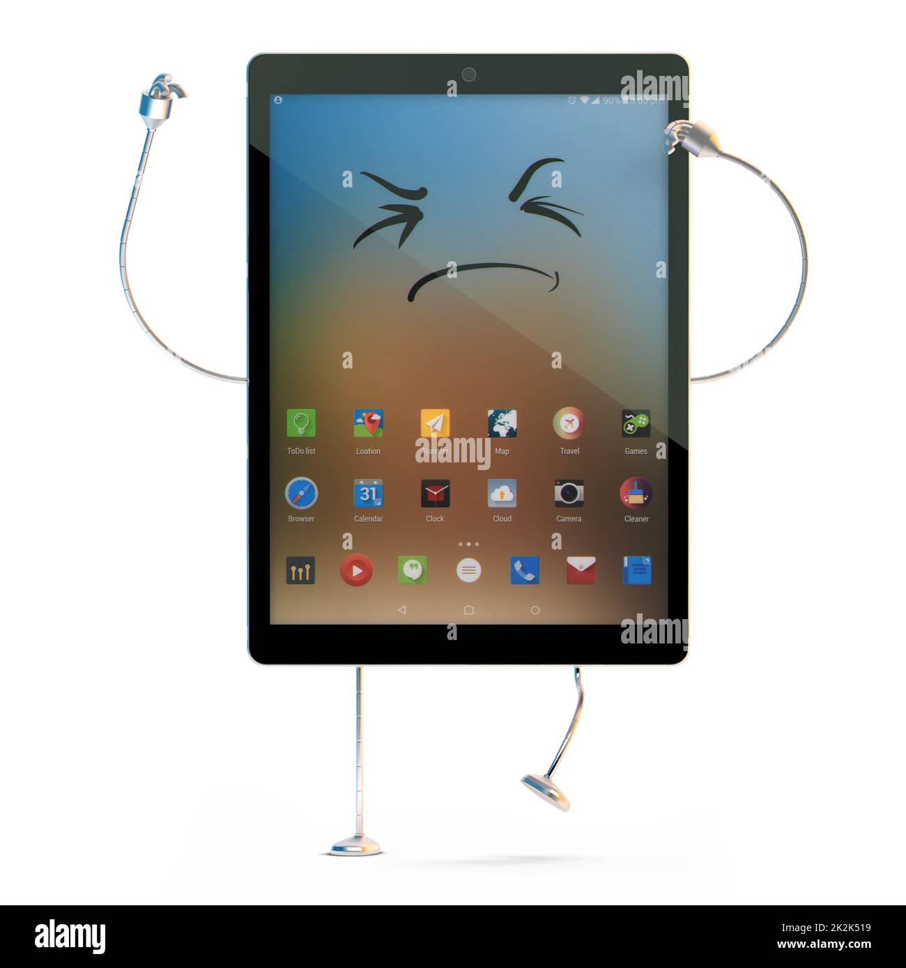 Personaggio arrabbiato del tablet. Isolato. Contiene il tracciato di ritaglio Foto Stock