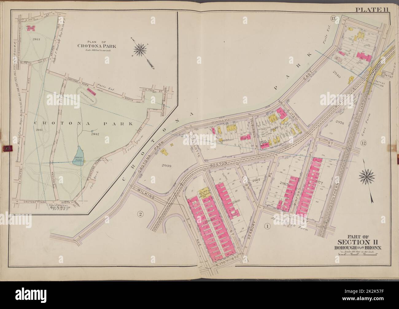 Cartografica, Mappe. 1911. Lionel Pincus e la Principessa Firyal Map Division. Bronx (New York, N.Y.), New York (N.Y.) Piastra 11 Mappa delimitata dal piano di Crotona Park, Southern Blvd., E. 170th St., Wilkins Ave. Foto Stock