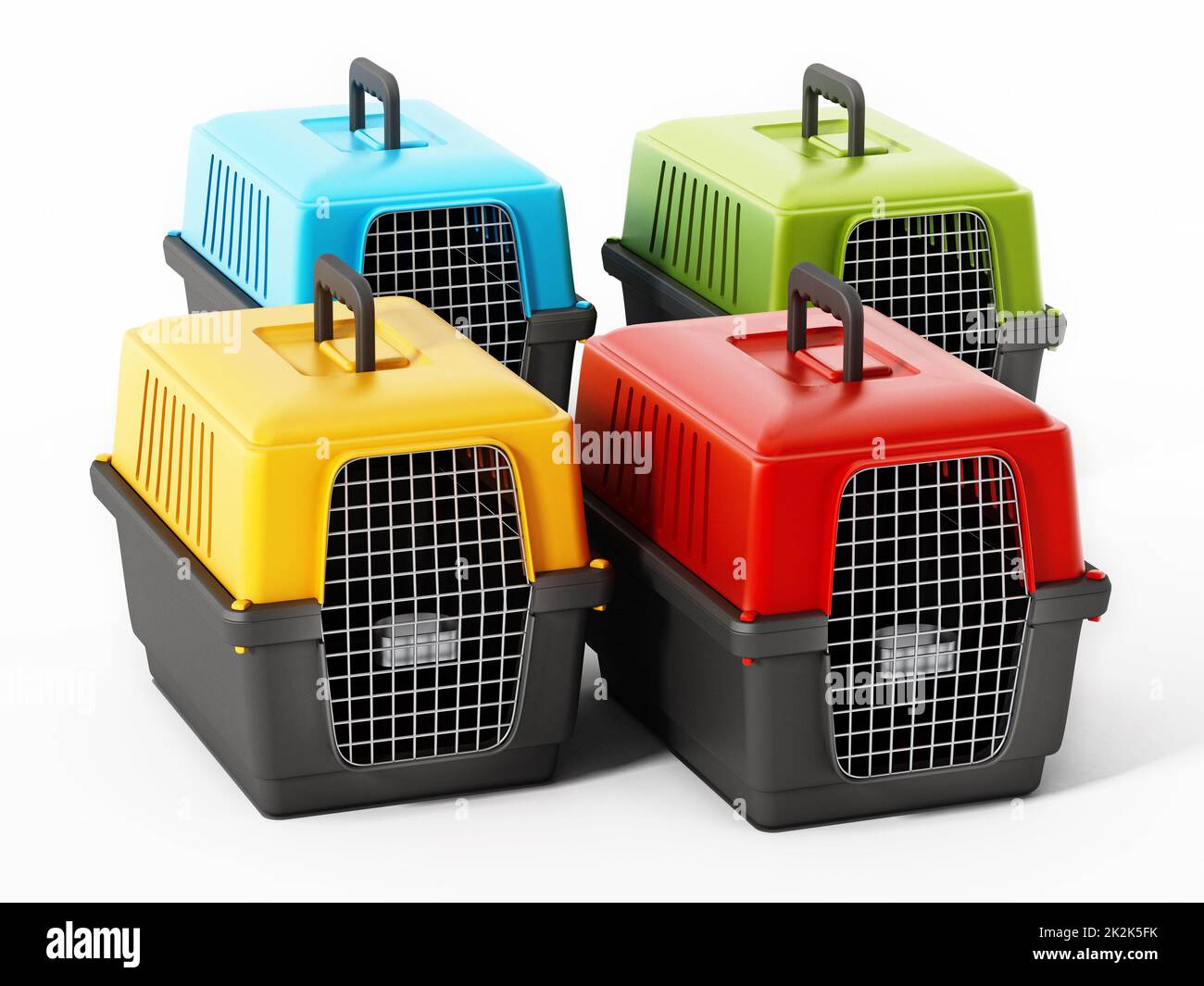 Porta animali domestici multicolore isolato su sfondo bianco. Illustrazione 3D Foto Stock