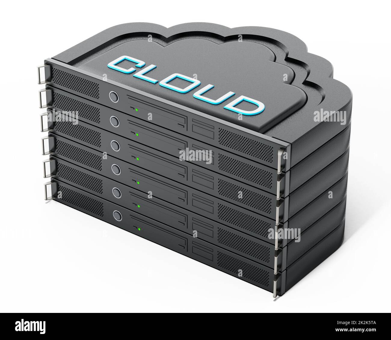 Stack rack per server di rete a forma di cloud. Illustrazione 3D Foto Stock Stack rack per server di rete a forma di cloud. Illustrazione 3D Foto Stock