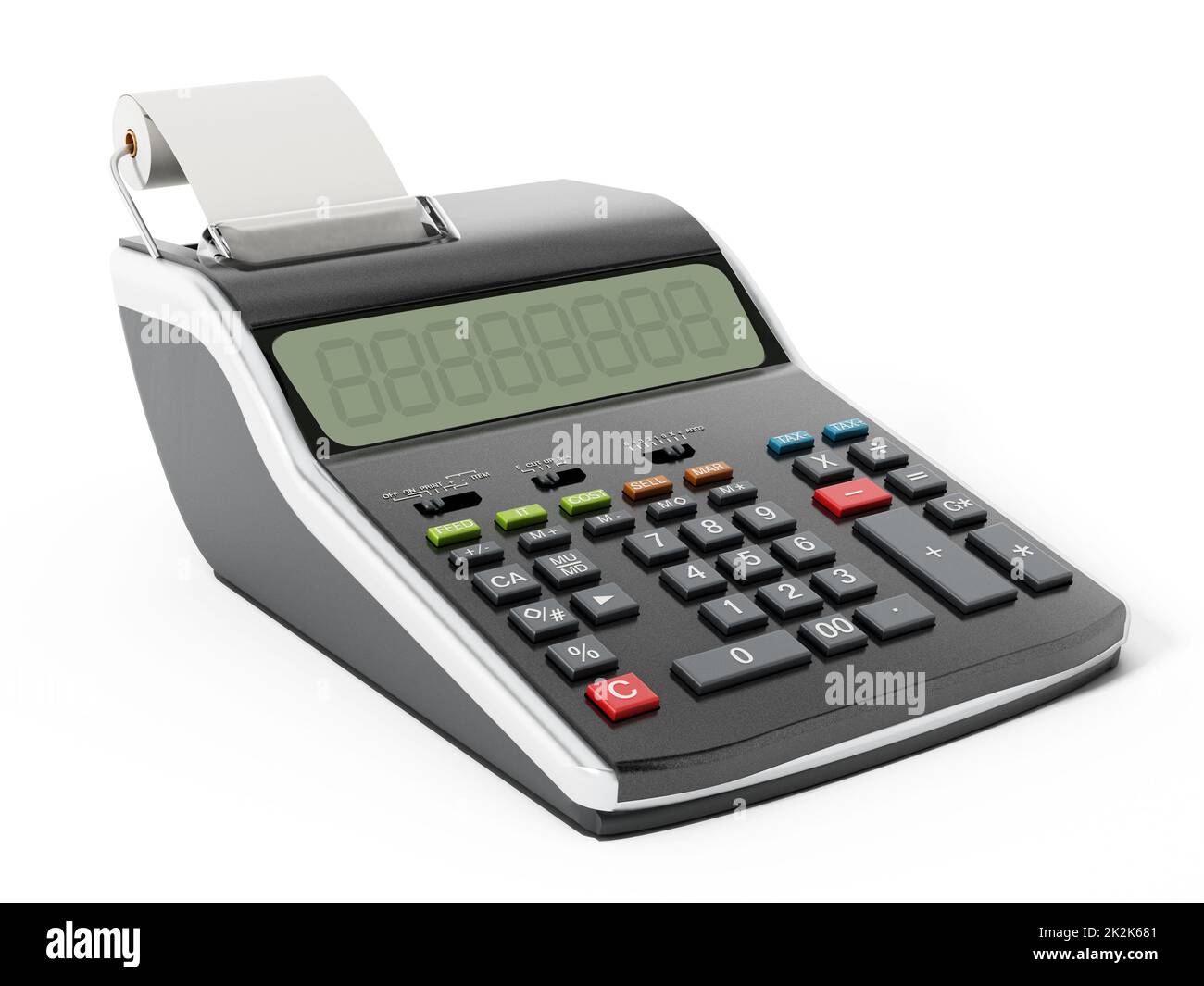 Calcolatore di stampa isolato su sfondo bianco.illustrazione 3 D. Foto Stock