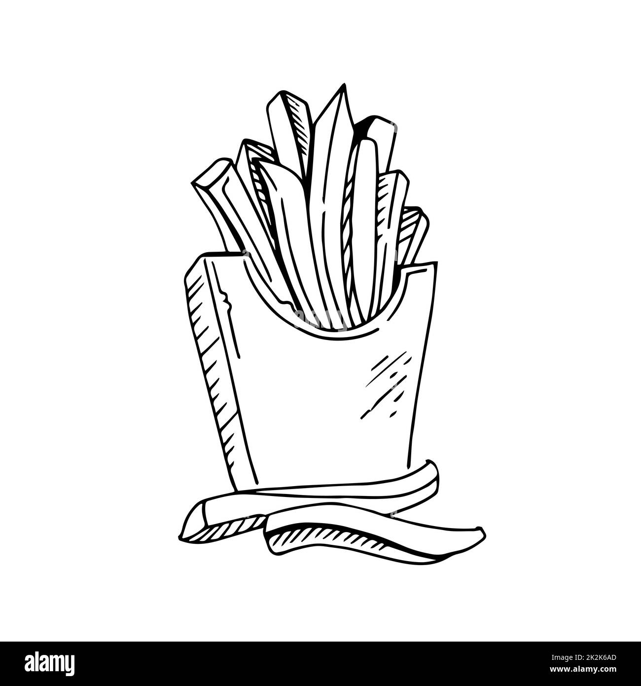 Patatine fritte sottili linee nere su sfondo bianco - Vector Foto Stock